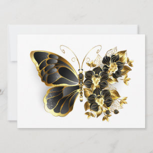 Goldener Schmetterling mit schwarzem Orchid Save The Date