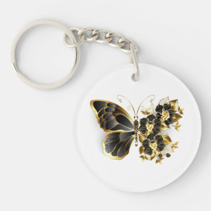 Goldener Schmetterling mit schwarzem Orchid Schlüsselanhänger