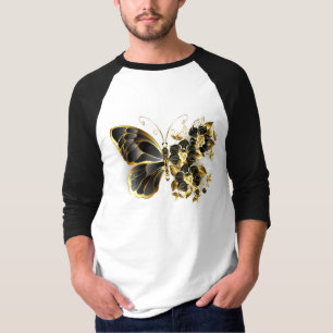 Goldener Schmetterling mit schwarzem Orchid T-Shirt