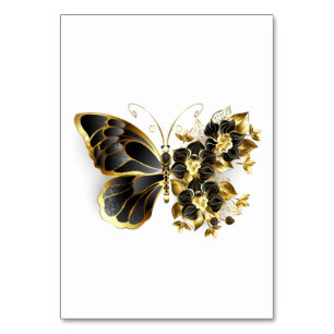 Goldener Schmetterling mit schwarzem Orchid Tischnummer