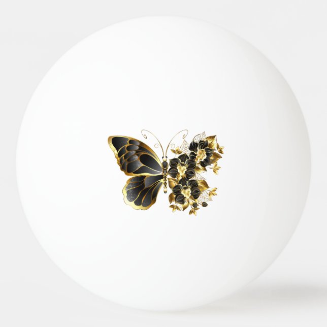 Goldener Schmetterling mit schwarzem Orchid Tischtennisball (Vorderseite)