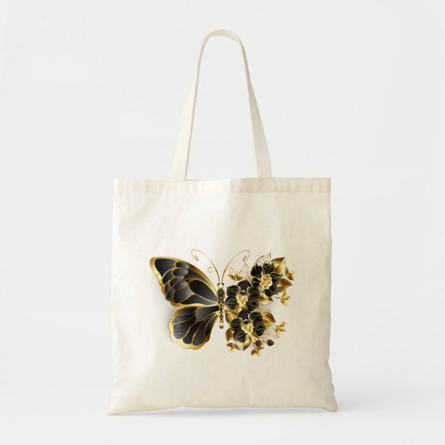 Goldener Schmetterling mit schwarzem Orchid Tragetasche (Vorne)