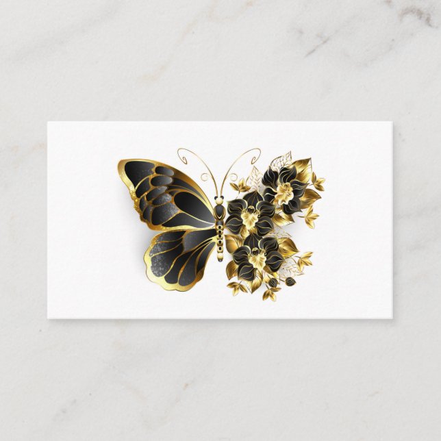 Goldener Schmetterling mit schwarzem Orchid Treuekarte (Vorderseite)