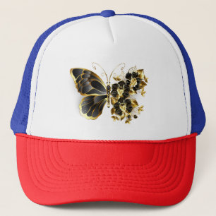 Goldener Schmetterling mit schwarzem Orchid Truckerkappe