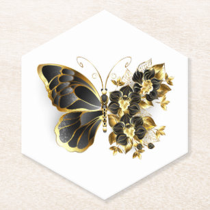 Goldener Schmetterling mit schwarzem Orchid Untersetzer