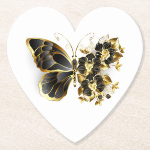 Goldener Schmetterling mit schwarzem Orchid Untersetzer