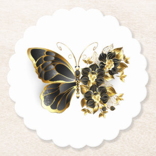 Goldener Schmetterling mit schwarzem Orchid Untersetzer