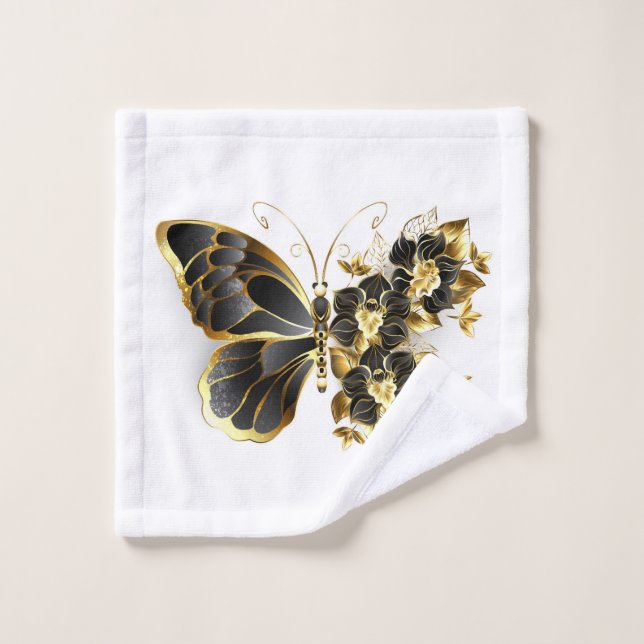 Goldener Schmetterling mit schwarzem Orchid Waschlappen (Waschlappen)