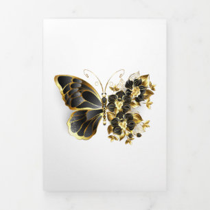Goldener Schmetterling mit schwarzer Orchidee Dreifach Gefaltete Urlaubskarte