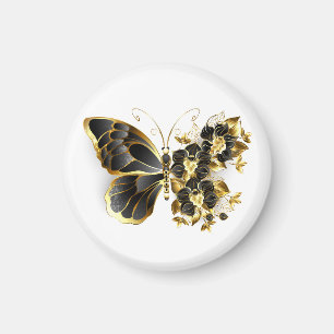 Goldener Schmetterling mit schwarzer Orchidee Magnet