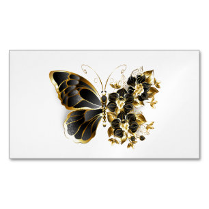 Goldener Schmetterling mit schwarzer Orchidee Magnetische Visitenkarte
