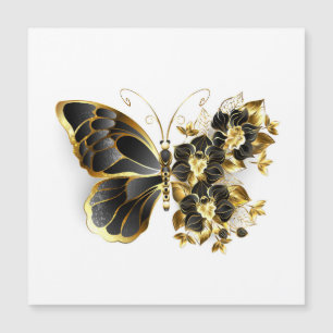 Goldener Schmetterling mit schwarzer Orchidee Magnetkarte