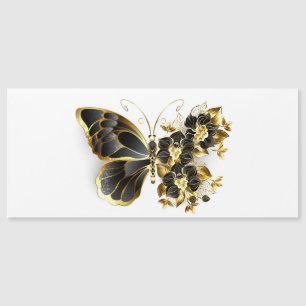 Goldener Schmetterling mit schwarzer Orchidee Magnetkarte