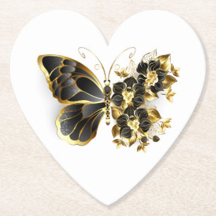 Goldener Schmetterling mit schwarzer Orchidee Untersetzer