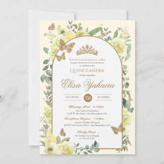 Goldener Schmetterling Quinceanera Einladung