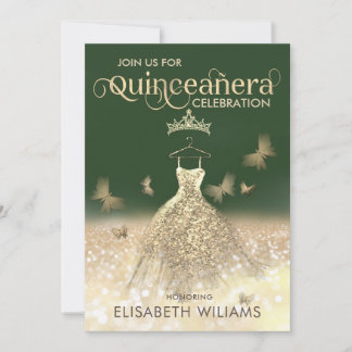 Goldener Schmetterling Quinceañera-Glitzer Einladung