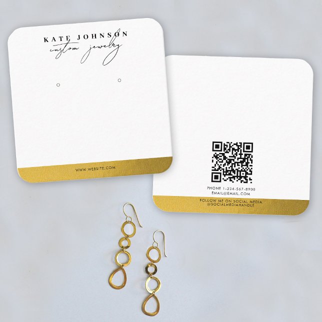 Goldener Schmuckhalter erhält Display-Script Quadratische Visitenkarte (Gold Foil Jewelry Holder Earring Display Script Square Business Card)