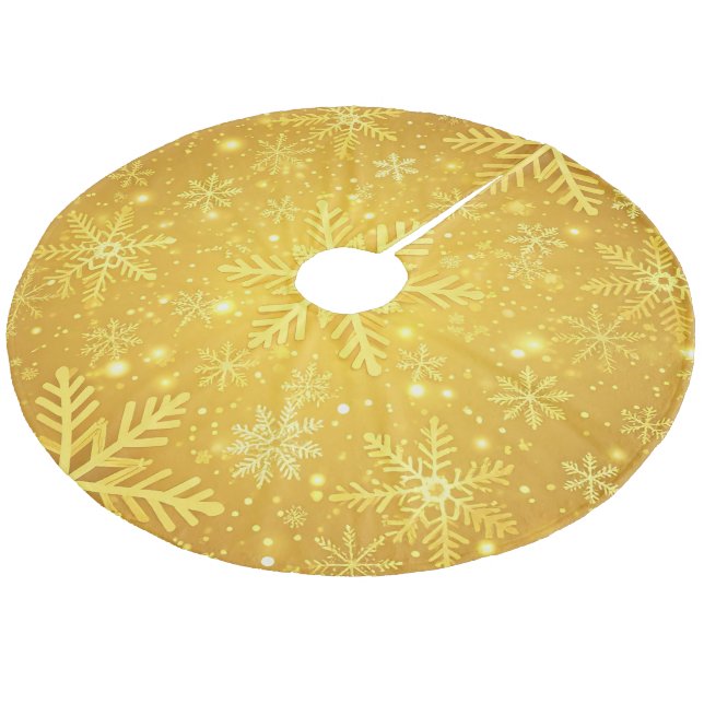Goldener Schnee Fleece Weihnachtsbaumdecke (Schrägansicht)
