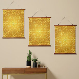 Goldener Schnee Wandteppich Mit Holzrahmen