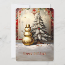 Goldener Schneemann Weihnachtsbaum Feiertagskarte