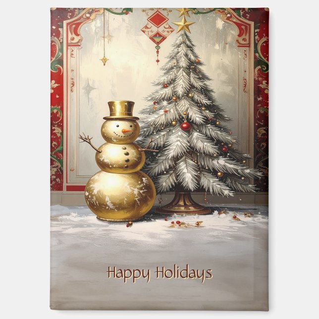 Goldener Schneemann Weihnachtsbaum Feiertagsmagnet Magnet (Vorderseite)