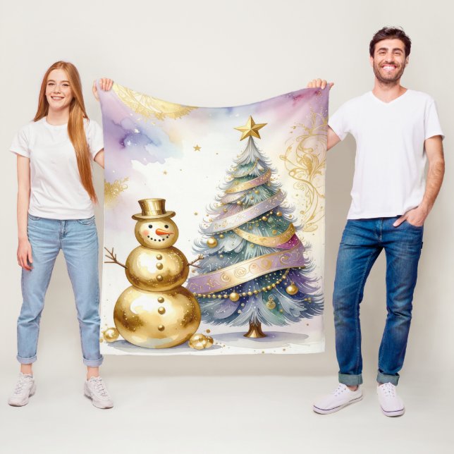 Goldener Schneemann Weihnachtsbaum Fleece-Decke Fleecedecke (Beispiel)