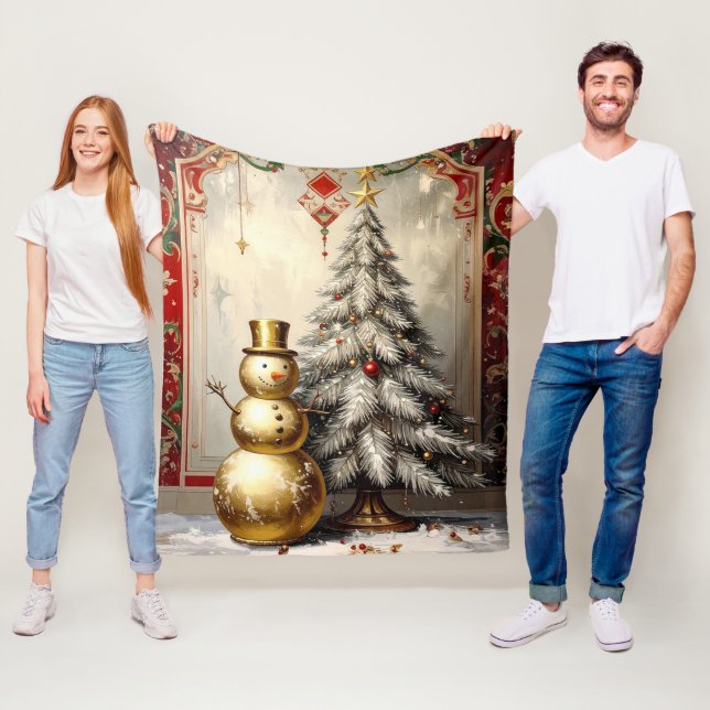 Goldener Schneemann Weihnachtsbaum Fleece-Decke Fleecedecke (Beispiel)