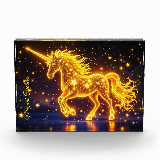 Goldener, schöner Einhorn-Glanz niedlicher Zaubern Fotoblock (Vorderseite)
