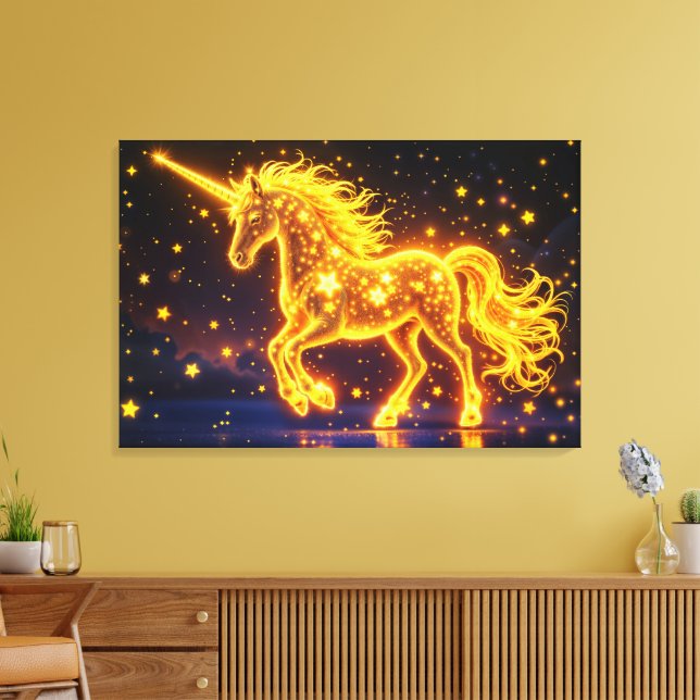 Goldener, schöner Einhorn-Glanz niedlicher Zaubern Leinwanddruck (Insitu (Wohnzimmer))