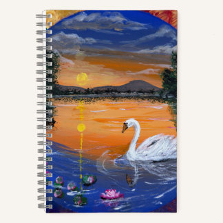 Goldener Schwan-Sonnenuntergang - handgefertigtes Notizbuch