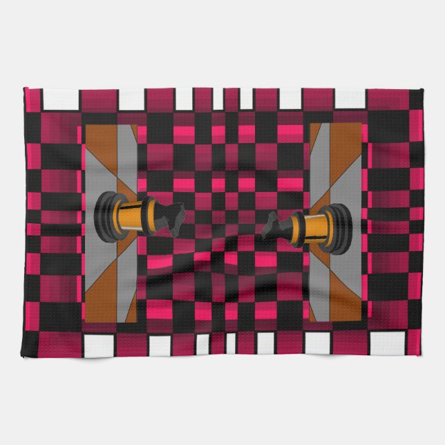 Goldener schwarzer Drache-Ritter-Schach-Entwurf 3D Handtuch (Horizontal)