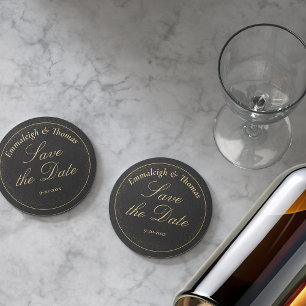 Goldener Schwarzer Glitzer Save the Date Runder Pappuntersetzer