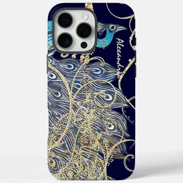 Goldener schwarzer Pfauenwirbel Case-Mate iPhone Hülle (Rückseite)