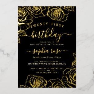Goldener Schwarzer Rose Foil 21. Geburtstag Folieneinladung