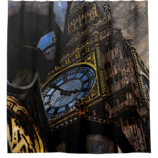 Goldener / Schwarzer Turm Big Ben London Duschvorhang