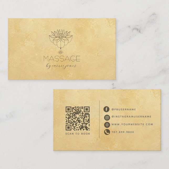 Goldener Senf-Lotus-Massagetherapeut Visitenkarte (Vorne/Hinten)