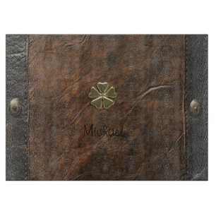 Goldener Shamrock St.Patrick`s Day,Braunes Leder Schneidebrett