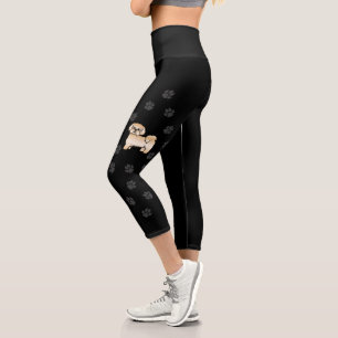 Goldener Shih Tzu Süßer Cartoon-Hund & Pfoten Capri Leggings