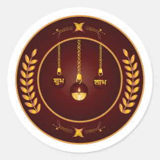 Goldener Shubh Labh Diya Runder Aufkleber
