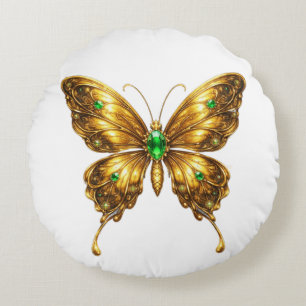Goldener Smaragd-Kristall-Schmetterling Rundes Kissen