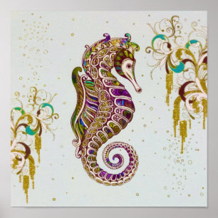 Goldener Sommer Regenbogen Seepferd Glitter Poster