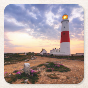 Goldener Sonnenaufgang an Leuchtturm Portlands Rechteckiger Pappuntersetzer