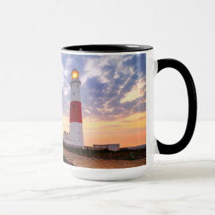 Goldener Sonnenaufgang an Leuchtturm Portlands Tasse