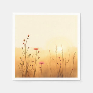 Goldener Sonnenaufgang mit Aquarellfarben-Wildblum Serviette
