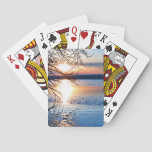 Goldener Sonnenaufgang über dem See, Motivierend F Spielkarten