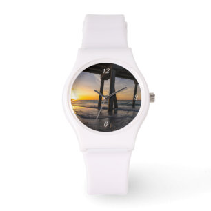 Goldener Sonnenaufgang unter Pensacola Pier Watch Armbanduhr