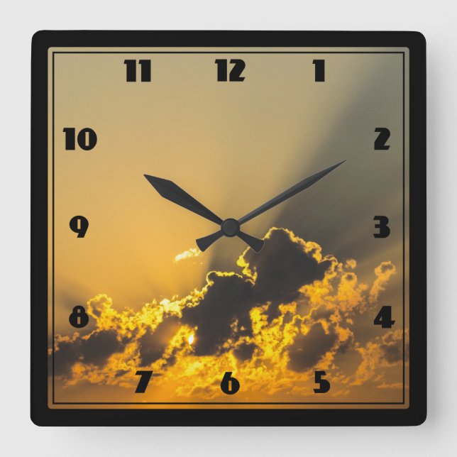 Goldener Sonnenuntergang als Cloud Quadratische Wanduhr (Vorderseite)