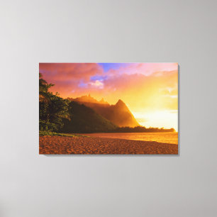 Goldener Sonnenuntergang am Strand, Hawaii Leinwanddruck