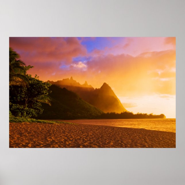 Goldener Sonnenuntergang am Strand, Hawaii Poster (Vorne)