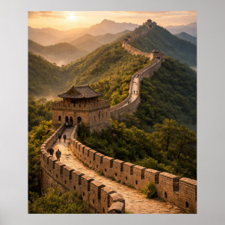 Goldener Sonnenuntergang an der Großen Mauer Poster